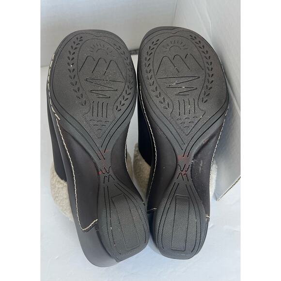 Cliffs by White Mountain Brown w/ Cream Sherpa Lined Vegan Leather Clog Mules 8 - Picture 9 of 9